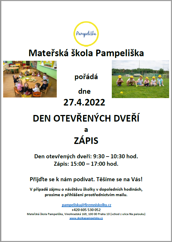 DEN OTEVŘENÝCH DVEŘÍ A ZÁPIS NA 2022/2023
